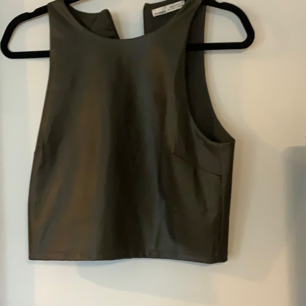 Faux leather top brownish green moss